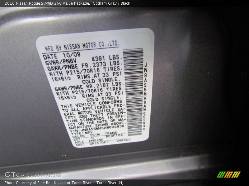 2010 Rogue S AWD 360 Value Package Gotham Gray Color Code K51