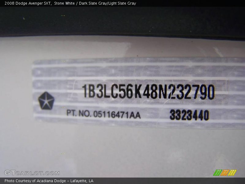 Stone White / Dark Slate Gray/Light Slate Gray 2008 Dodge Avenger SXT
