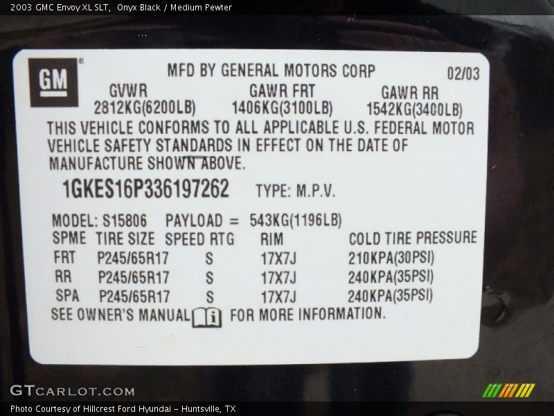 Onyx Black / Medium Pewter 2003 GMC Envoy XL SLT