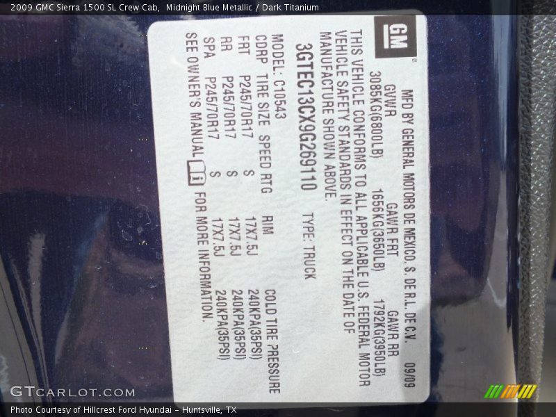 Midnight Blue Metallic / Dark Titanium 2009 GMC Sierra 1500 SL Crew Cab