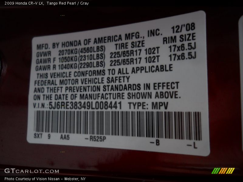 Tango Red Pearl / Gray 2009 Honda CR-V LX
