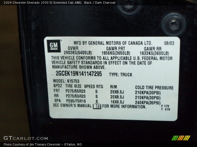 Info Tag of 2004 Silverado 1500 SS Extended Cab AWD