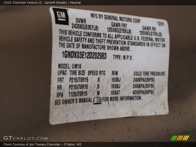 Sandrift Metallic / Neutral 2002 Chevrolet Venture LS