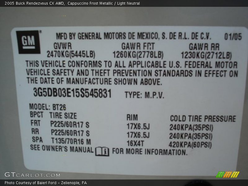 Cappuccino Frost Metallic / Light Neutral 2005 Buick Rendezvous CX AWD