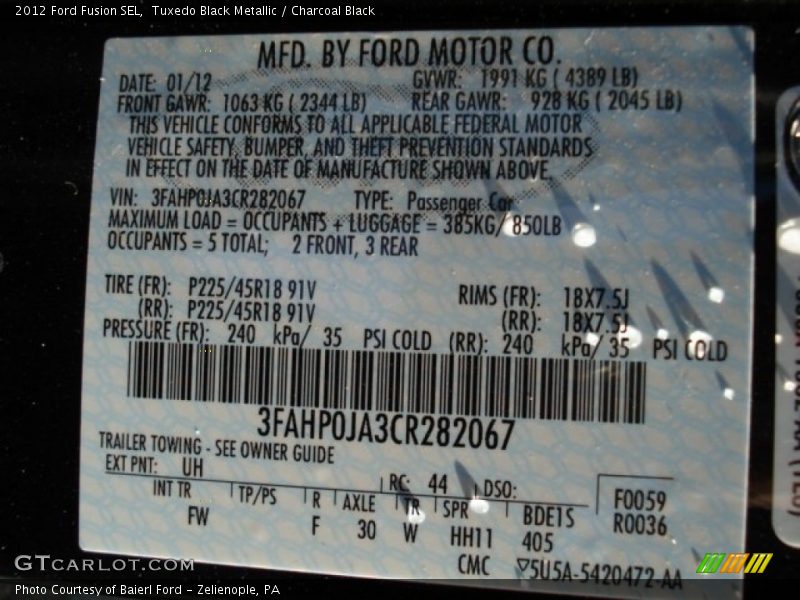 2012 Fusion SEL Tuxedo Black Metallic Color Code UH