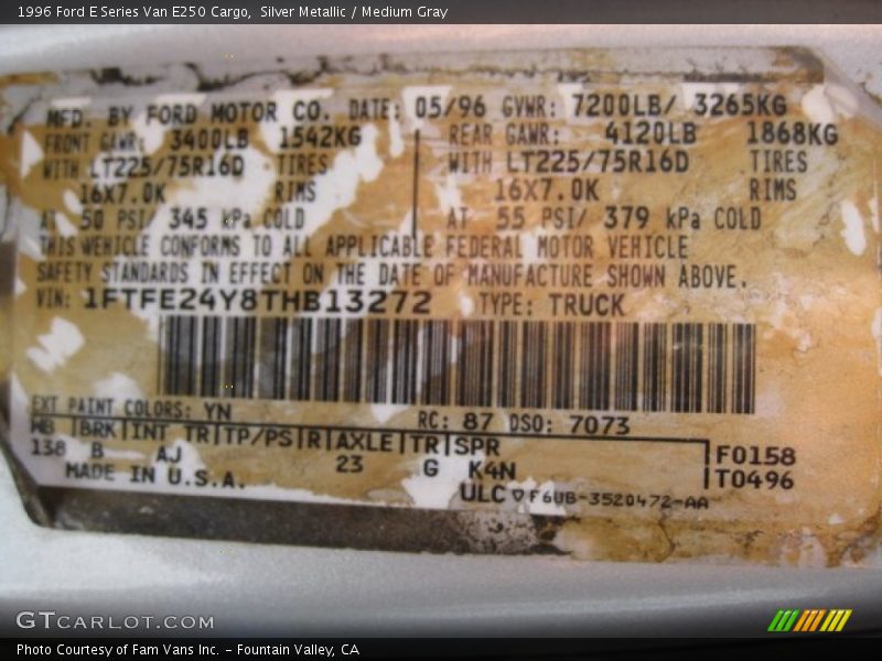 Silver Metallic / Medium Gray 1996 Ford E Series Van E250 Cargo