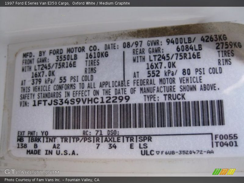 Oxford White / Medium Graphite 1997 Ford E Series Van E350 Cargo