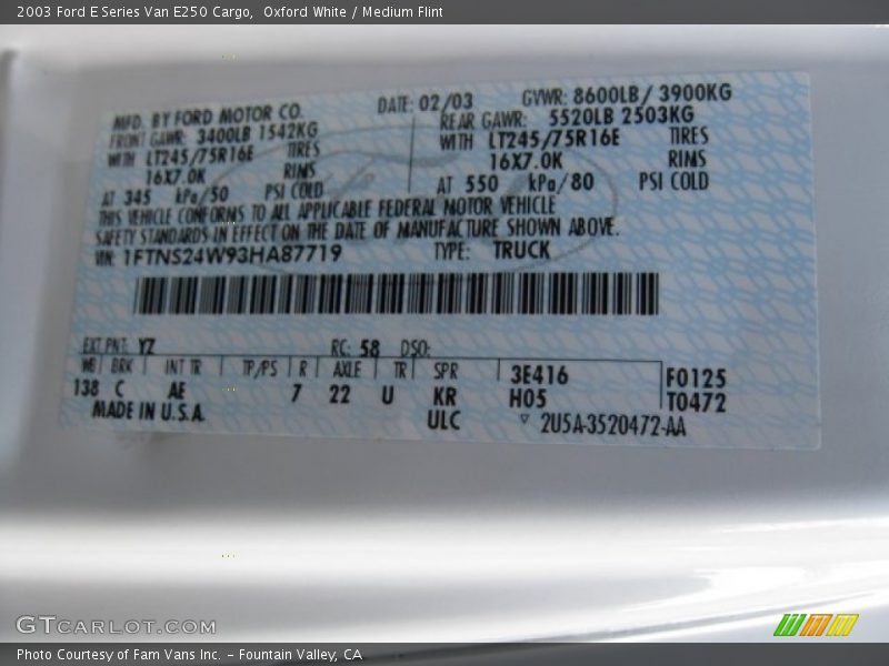 Oxford White / Medium Flint 2003 Ford E Series Van E250 Cargo