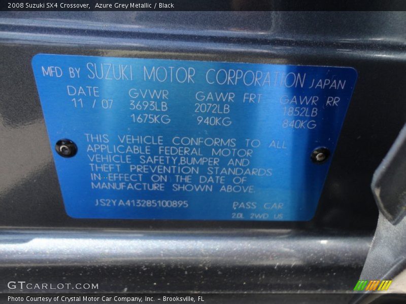 Azure Grey Metallic / Black 2008 Suzuki SX4 Crossover