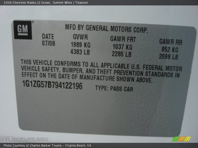 Summit White / Titanium 2009 Chevrolet Malibu LS Sedan