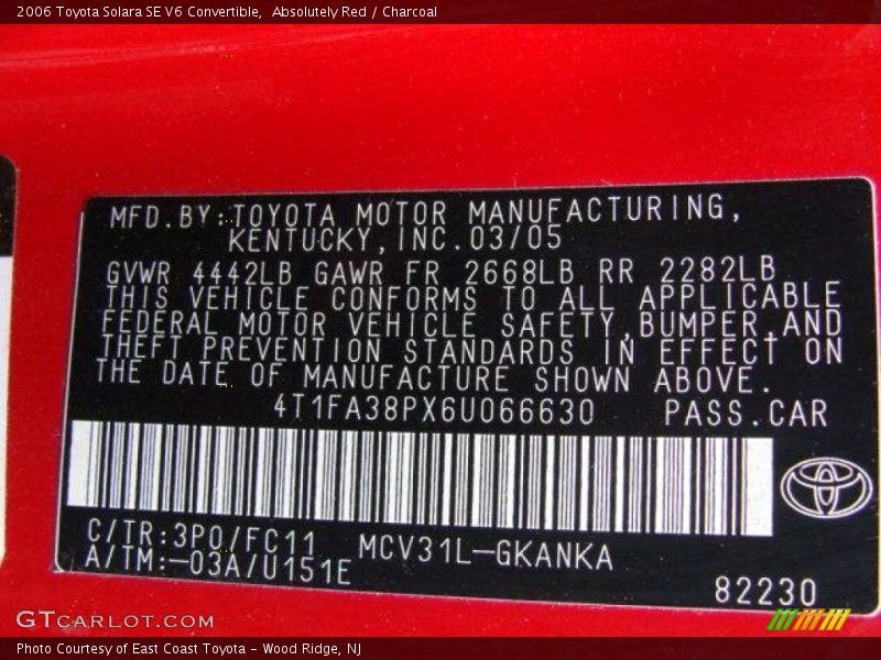 Absolutely Red / Charcoal 2006 Toyota Solara SE V6 Convertible