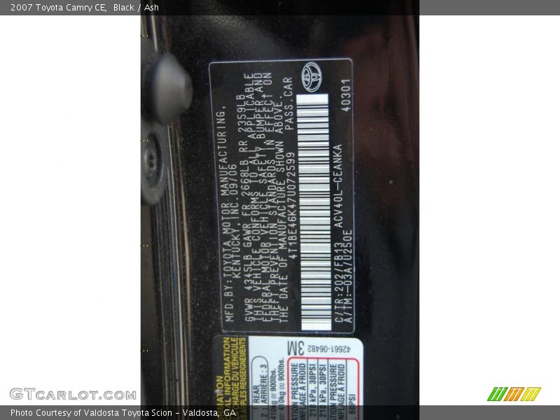 Black / Ash 2007 Toyota Camry CE