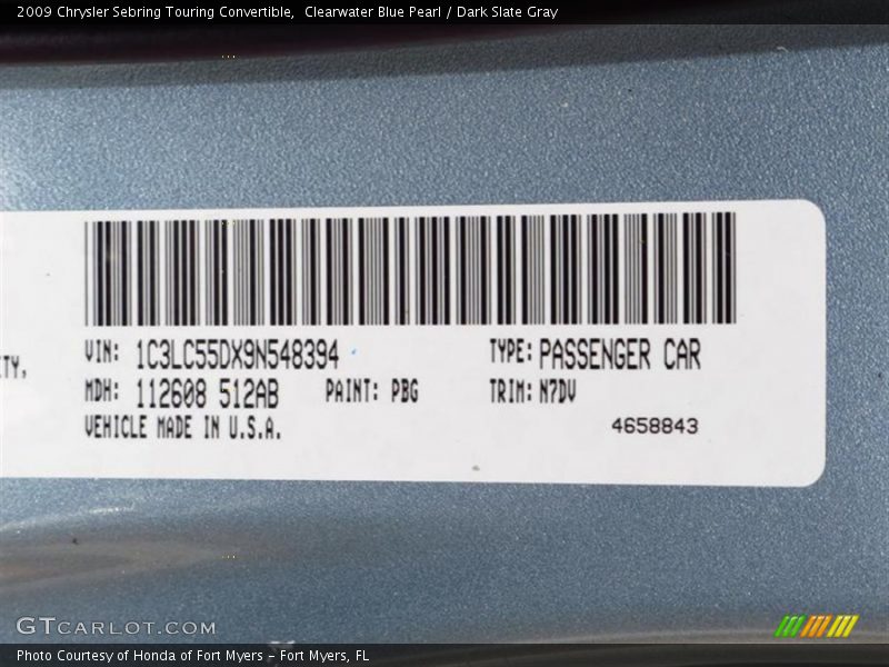 2009 Sebring Touring Convertible Clearwater Blue Pearl Color Code PBG