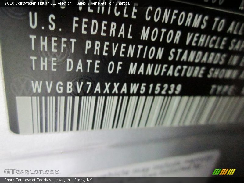 Reflex Silver Metallic / Charcoal 2010 Volkswagen Tiguan SEL 4Motion