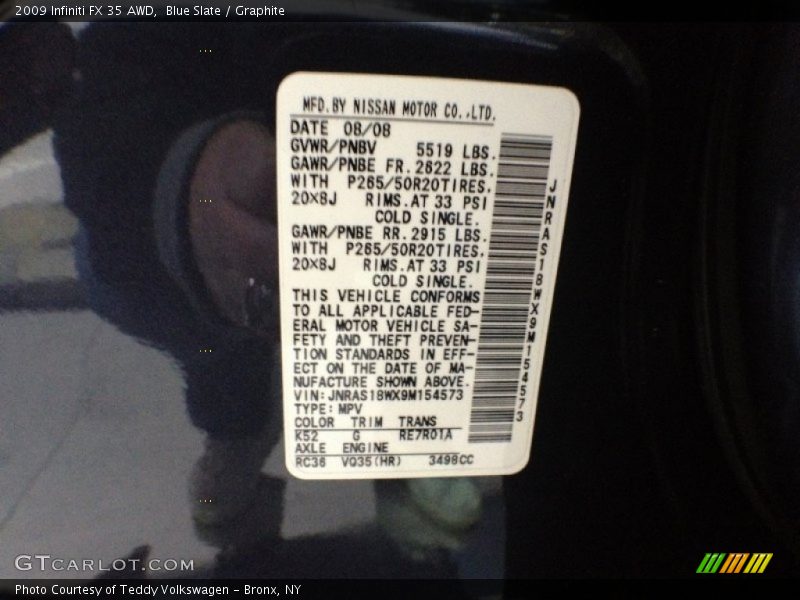 Blue Slate / Graphite 2009 Infiniti FX 35 AWD