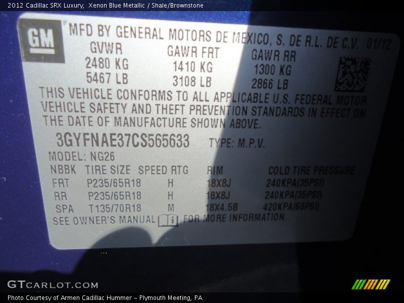 Xenon Blue Metallic / Shale/Brownstone 2012 Cadillac SRX Luxury