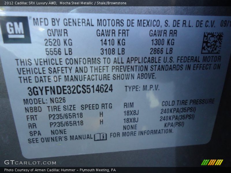 Mocha Steel Metallic / Shale/Brownstone 2012 Cadillac SRX Luxury AWD