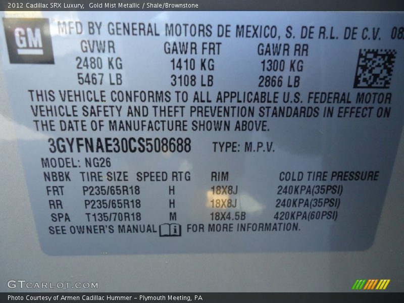 Gold Mist Metallic / Shale/Brownstone 2012 Cadillac SRX Luxury