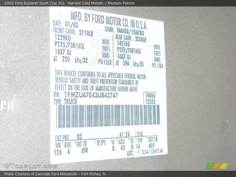 Harvest Gold Metallic / Medium Pebble 2003 Ford Explorer Sport Trac XLS