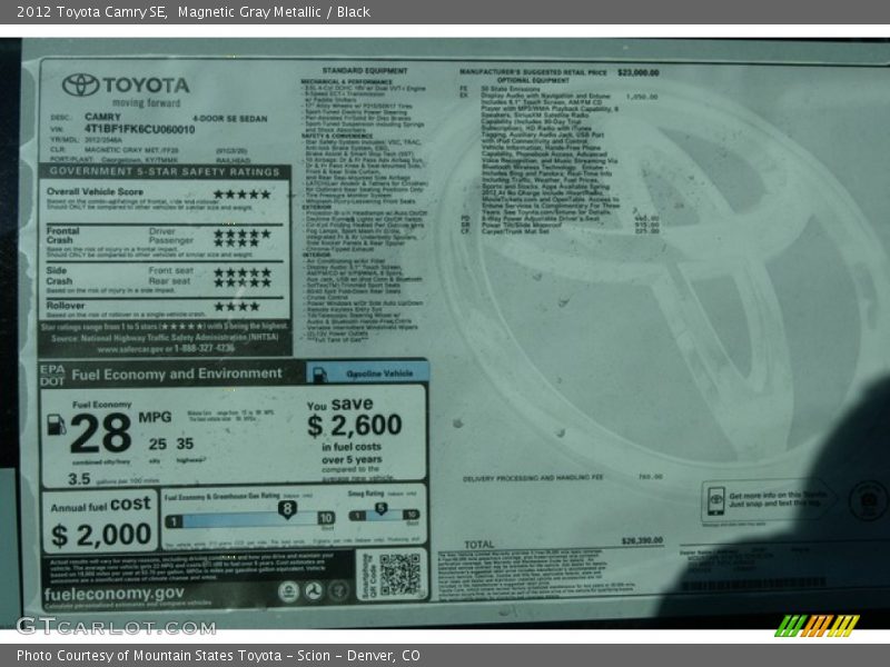 Magnetic Gray Metallic / Black 2012 Toyota Camry SE