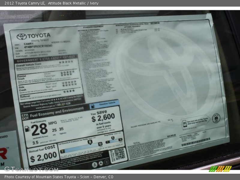 Attitude Black Metallic / Ivory 2012 Toyota Camry LE