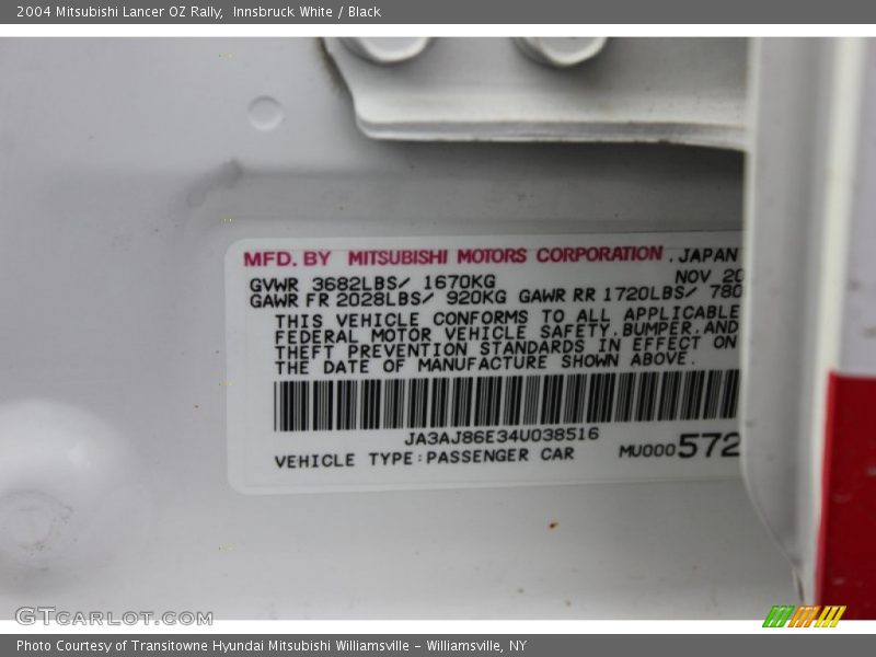 Innsbruck White / Black 2004 Mitsubishi Lancer OZ Rally