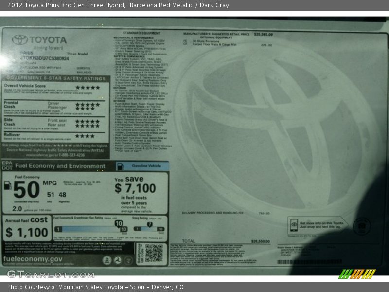 Barcelona Red Metallic / Dark Gray 2012 Toyota Prius 3rd Gen Three Hybrid