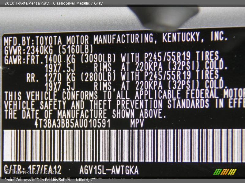 Classic Silver Metallic / Gray 2010 Toyota Venza AWD