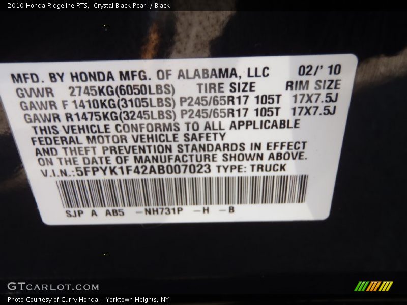 Crystal Black Pearl / Black 2010 Honda Ridgeline RTS