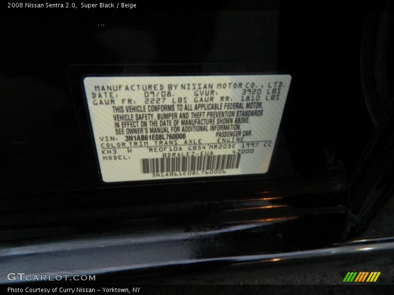 Super Black / Beige 2008 Nissan Sentra 2.0