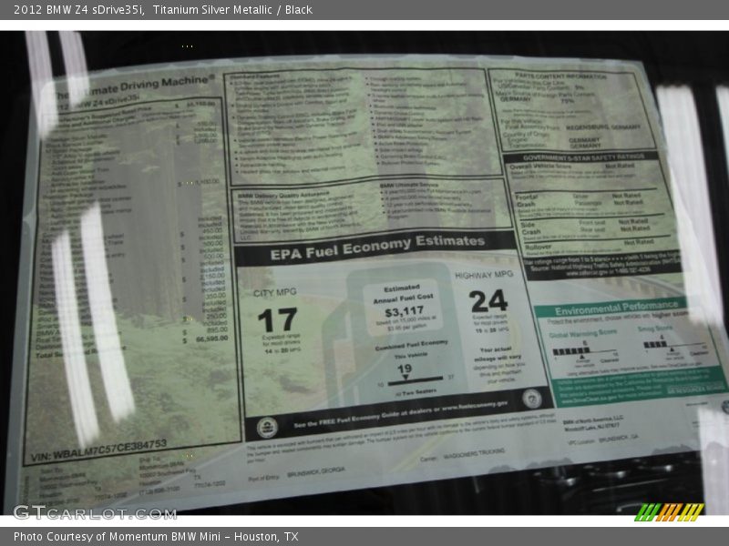  2012 Z4 sDrive35i Window Sticker