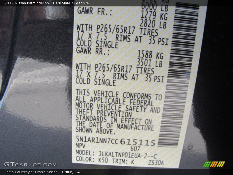 Dark Slate / Graphite 2012 Nissan Pathfinder SV