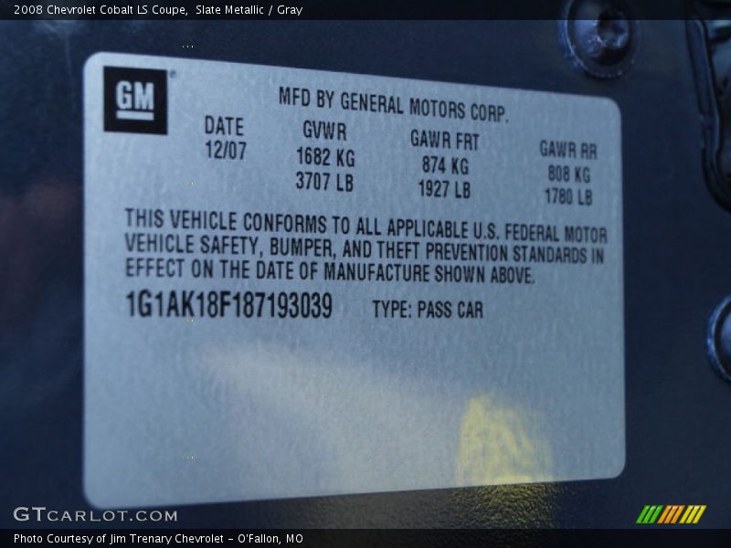 Slate Metallic / Gray 2008 Chevrolet Cobalt LS Coupe