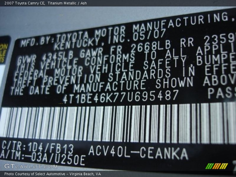 1D4 - 2007 Toyota Camry CE