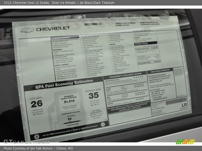  2012 Sonic LS Sedan Window Sticker