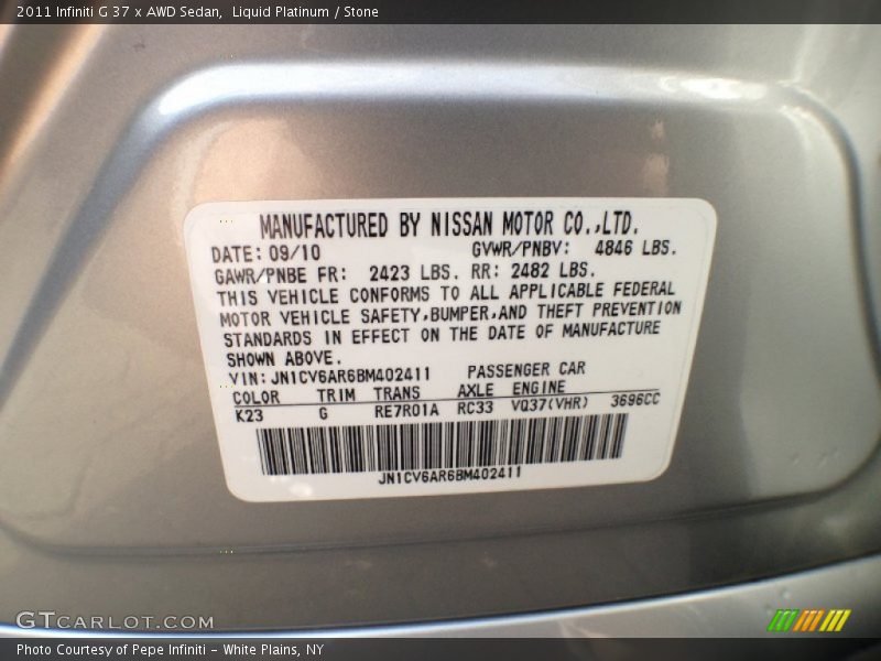 Liquid Platinum / Stone 2011 Infiniti G 37 x AWD Sedan