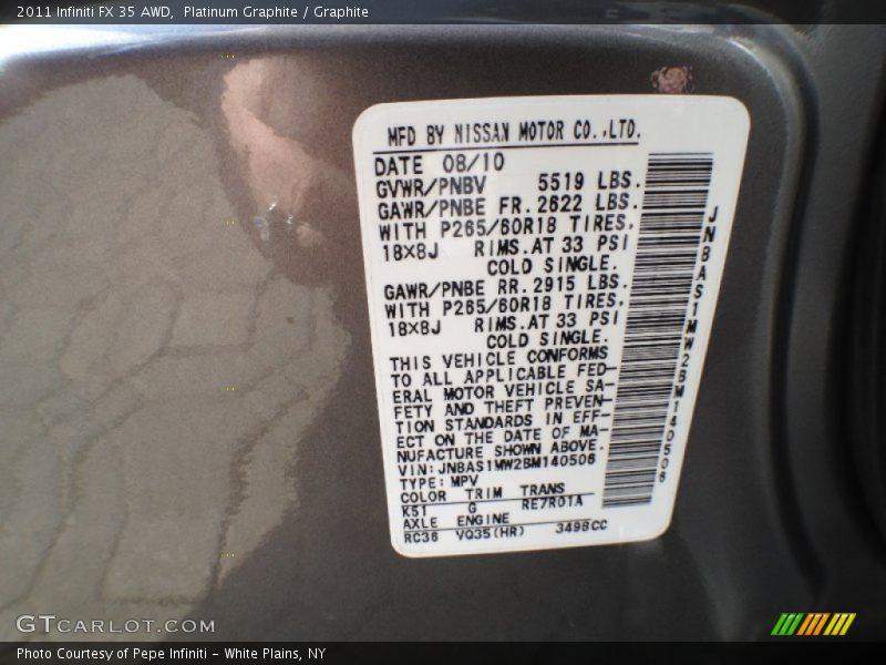 Platinum Graphite / Graphite 2011 Infiniti FX 35 AWD