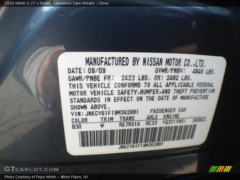 2009 G 37 x Sedan Lakeshore Slate Metallic Color Code B30