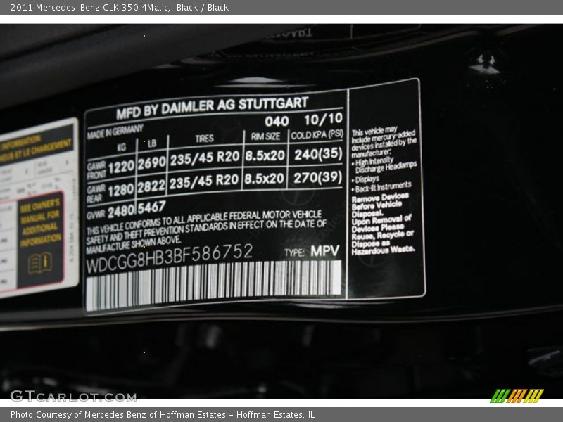 Black / Black 2011 Mercedes-Benz GLK 350 4Matic