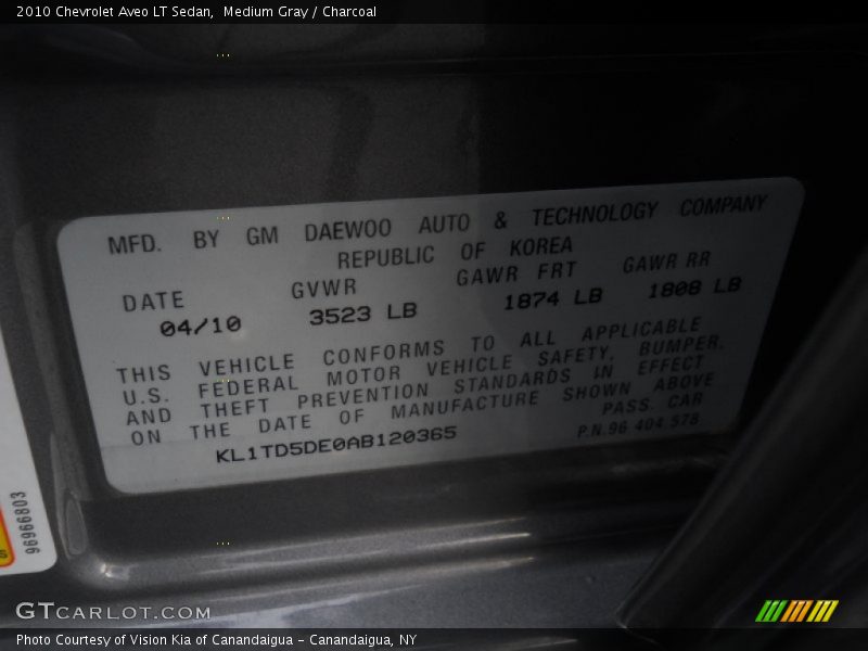 Medium Gray / Charcoal 2010 Chevrolet Aveo LT Sedan
