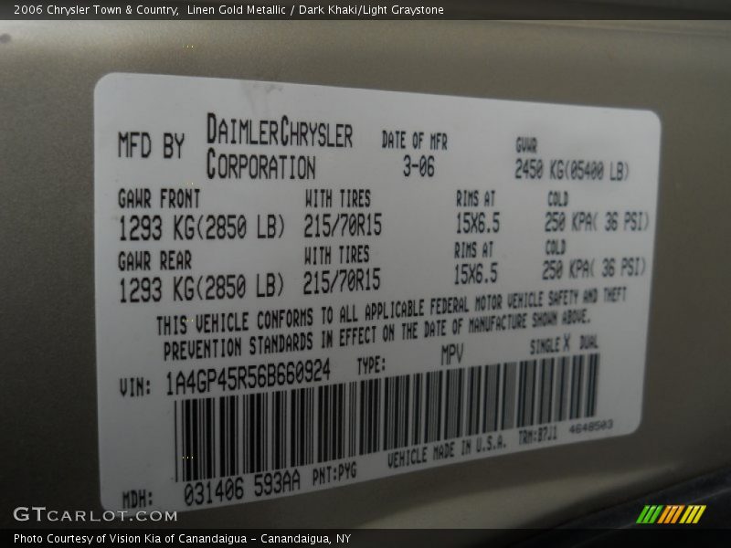 Linen Gold Metallic / Dark Khaki/Light Graystone 2006 Chrysler Town & Country