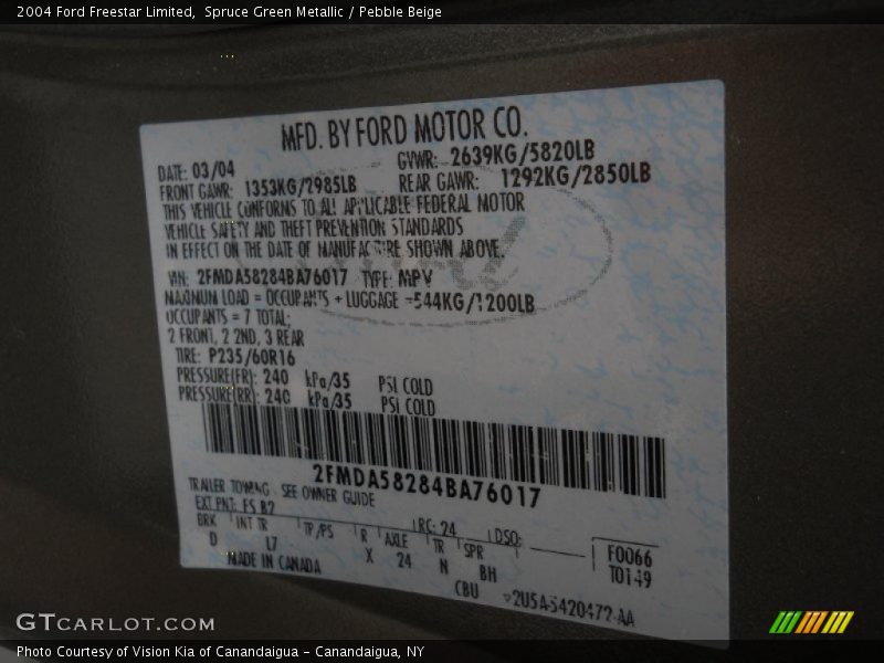 Spruce Green Metallic / Pebble Beige 2004 Ford Freestar Limited