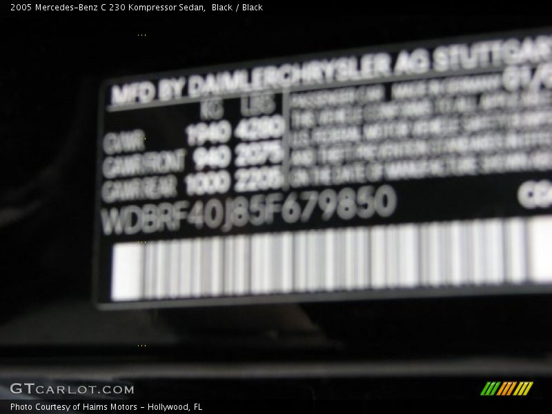 Black / Black 2005 Mercedes-Benz C 230 Kompressor Sedan