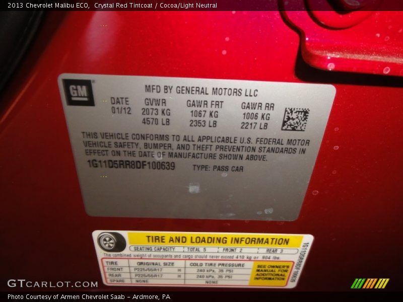 Info Tag of 2013 Malibu ECO