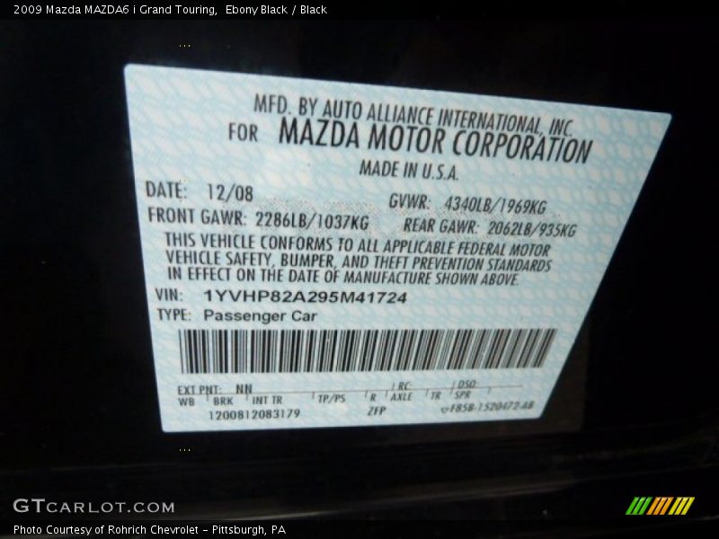 Ebony Black / Black 2009 Mazda MAZDA6 i Grand Touring