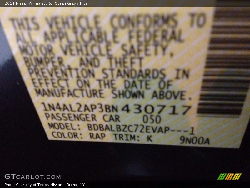 Ocean Gray / Frost 2011 Nissan Altima 2.5 S