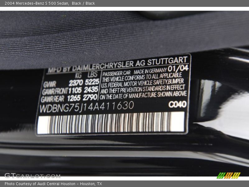 Black / Black 2004 Mercedes-Benz S 500 Sedan