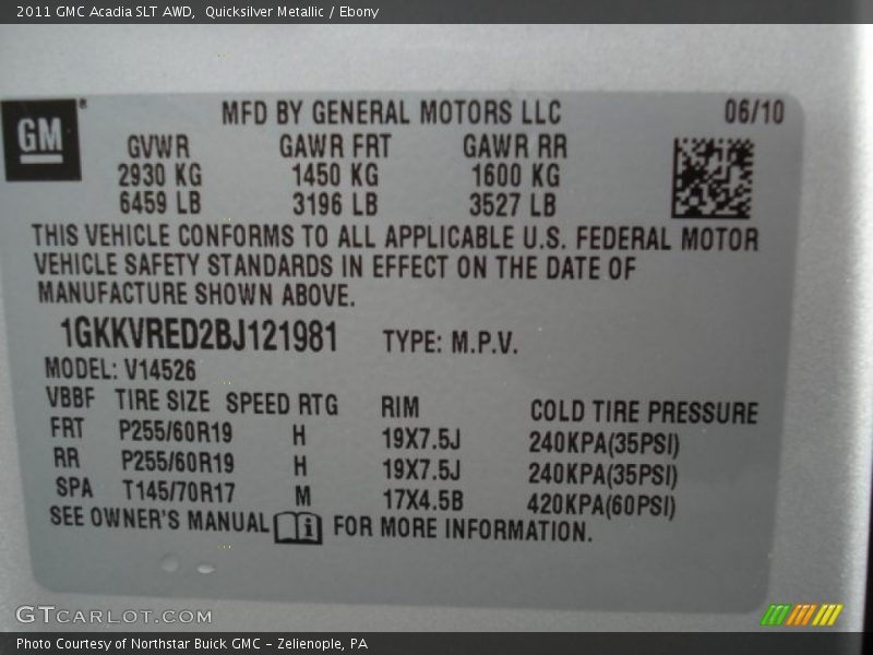 Quicksilver Metallic / Ebony 2011 GMC Acadia SLT AWD