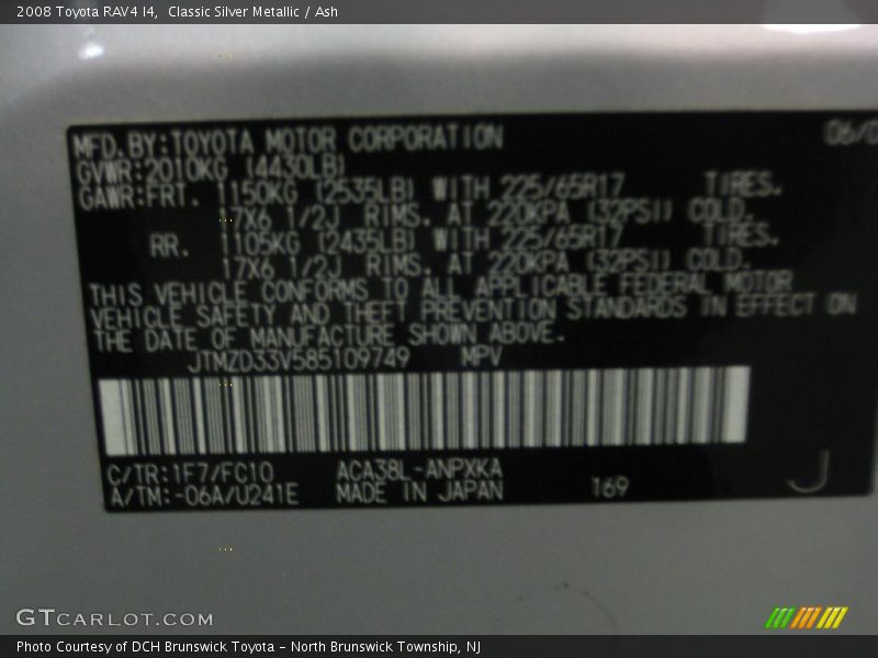 Classic Silver Metallic / Ash 2008 Toyota RAV4 I4