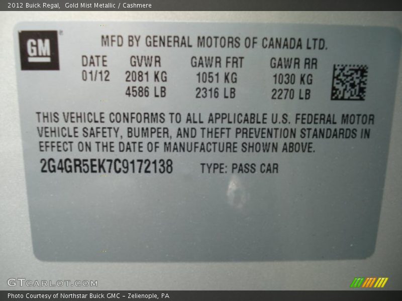 Gold Mist Metallic / Cashmere 2012 Buick Regal